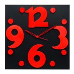 Raised Number Wall Clock – Black & Red