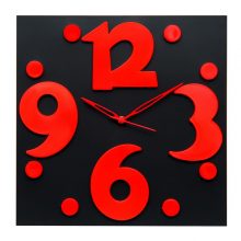 Raised Number Wall Clock – Black & Red